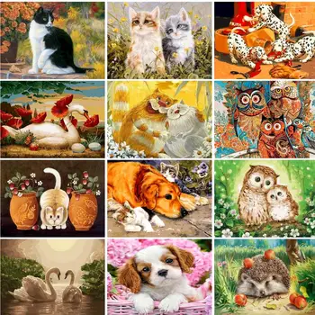 GATYZTORY Cadru Vopsea De Numere Pentru Adulti, Copii, Animale Handpainted Pictura Ulei Pisici Câini Panza de Desen DIY Cadou de Perete Acasă