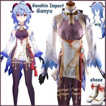 Genshin impact Ganyu Cosplay Costum Sexy Costum Petrecere Femei Rochie de Coarne elemente de Recuzită de Joc Costum de Pantofi