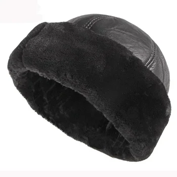 Gros În Aer Liber Cald Pălărie De Iarnă Bărbați Blană Neagră De Piele Ruși De Sex Masculin Vânt Zăpadă De Schi Capac De Lână Căptușite