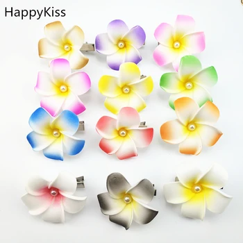 HappyKiss 12buc 4cm amestecat Spuma de culoare Hawaiian floare Plumeria Frangipani Floare par mireasa clip butterfly agrafe de par ac de păr