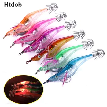 Htdob 6 buc LED-uri Electronice Luminos Creveți, Calmar 10.5 cm 12g Noapte de Pescuit Calmar Jiguri Atrage Bass Pește Momeală Aborda wobbler