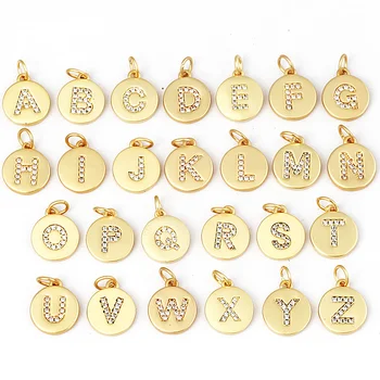 Inițial scrisoare Alfabet de aur numele charm pandantiv, clar CZ micro pavate, pentru handmade, bijuterii consumabile