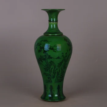 Jingdezhen Antic Verde Geamuri Guanyin Vaza Ceramica Peisaj Model De Vaza Ani De Qianlong Din Dinastia Qing