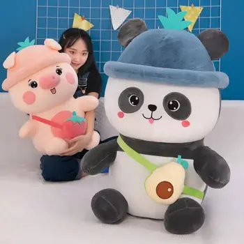 Jucării de Pluș drăguț Panda cu Pălărie de Pluș Alimente Fructe Kawaii Porc Perna Drăguț Papusa Moale pentru Copii Decor Dormitor Perna Cadou Nou