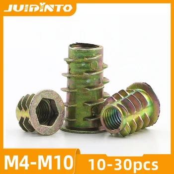 JUIDINTO 10/20/30buc Fir Introduce Piulița de Lemn Galben Zinc M4 M5 M6 M8 M10 cu Flanșe Hex Cap de acționare Mobilier Nuci Conector