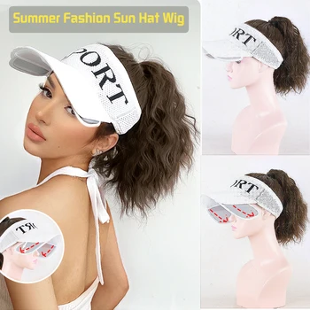 LANLAN Soarele de Vară Forma de Sport cu Cozoroc Pălărie Peruca dintr-O bucata Margine Largă Retractabil Moda Sintetice de Unda de Apă Peruca Pălărie