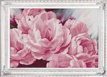 Lucru manual,DIY Cruce cusatura,Broderie kit set,bujor Roz florale Flori Eco-Cusatura tablou de nunta en-Gros