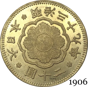 Mare Japonia 1906 20 De Yeni Meiji 39 De Ani Monedă De Aur Alama Metal De Paulownia Flori Stema Împăratul Sigiliul Regal Copia Monede