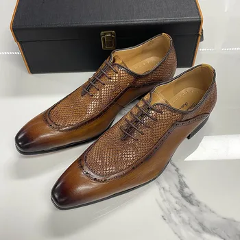 Marimea 6 La 13 Mens Rochie Pantofi Din Piele Pantofi Eleganți A Subliniat Toe Dantela-Up De Afaceri Pantofi Oxford Maro Negru Încălțăminte De Lux