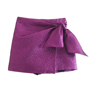 MESTTRAF Femei 2021 Moda Violet Cu Arc Legat pantaloni Scurți, Fuste Vintage Talie Înaltă, cu Fermoar Lateral de sex Feminin Skort Streetwear
