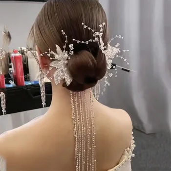 Mireasa nunta tifon alb frizură cristal ac de păr Cercei Set nunta coreean modelare accesorii de par