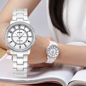 Moda Femei Diamante, Ceasuri de mână DOM T-558 Ceramica Watchband Top Brand de Lux Rochie Doamnelor Cuarț Ceas Geneva