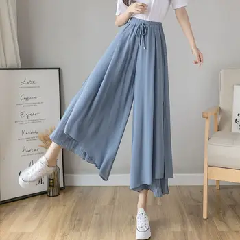 Moda Pantaloni pentru Femei Șifon Largi Picior Pantaloni Cutat Culottes cu Talie Înaltă Ieftine en-Gros de Dans Vrac Transport Gratuit coreeană