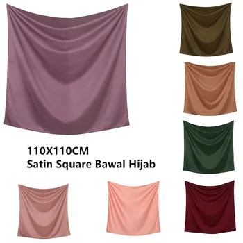 Musulman Headwrap Mat Satin Hijab Pătrat 110X110cm Non-alunecare Islamic Voile Eșarfă