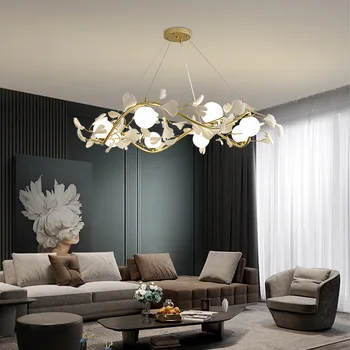 Nordic lux frunze condus candelabru cu design modern alb camera de zi de decorare dormitor sufragerie arta candelabre tavan lumina