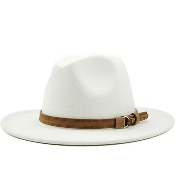 Nouă Femei Bărbați De Lână Fedora Pălărie Cu Panglică Din Piele Domn Doamna Eleganta De Toamna Si Iarna Margine Largă De Jazz Biserica Panama Sombrero Capac