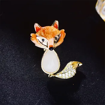 OKILY Drăguț Cupru cu Zircon Fox Pin Rever pentru Femei Accesorios Email Animale Mini Guler Ace zircon Bijuterii