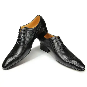 Omul Pantofi Rochie Petrecere De Nunta Stil Clasic Oxfords Serpentine Subliniat Sapatos Sociais Din Piele Dantela-Up De Înaltă Calitate Pantof Negru