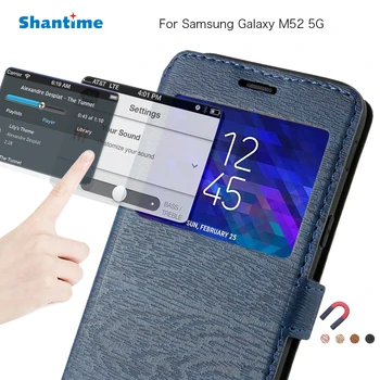 Piele PU Caz de Telefon Pentru Samsung Galaxy M52 5G Caz Flip Pentru Galaxy M52 5G Fereastra de Vizualizare Cartea Caz Moale TPU Silicon Capac Spate
