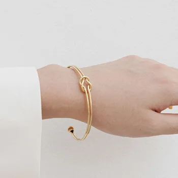 Placat cu aur din Oțel Inoxidabil Moda Dublu-straturi Knot Cuff Brățară Bratari pentru Femei Minimalist Deschiderea Brățări Bijuterii Cadou