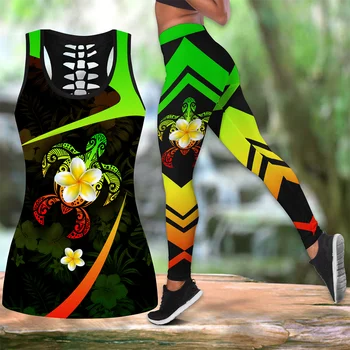 Polinezia, Hawaii Turtle Flori 3D Peste Tot Printed Legging & Rezervor de top Sexy Elastic de sex Feminin Jambiere Slab de DDK37
