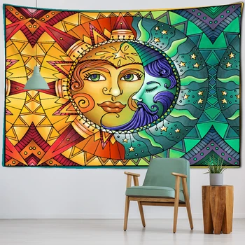 Psihedelice Colorate Soarele Și Luna Tarot Tapiserie De Pe Perete Vrăjitorie Hippie Abstract Dormitor Decor Acasă