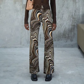 Retro Largi Picior Pantaloni Lungi pentru Femei Y2K Carouri Zebra Paisley Tipărite de Înaltă Talie Pantaloni Casual Moda Vintage Streetwear