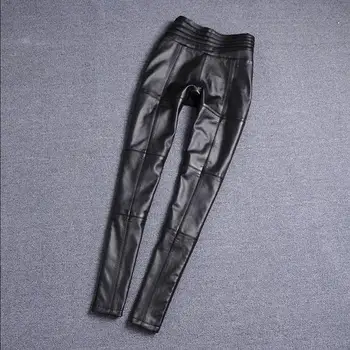 S-4XL talie Elastic creion stil de Oaie adevărată Pantaloni de piele de sex feminin brand de moda lungime completă din piele pantaloni F966