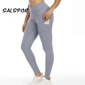 SALSPOR Antrenament Jambiere cu Buzunare pentru Femei Fitness Talie Mare Activewear Negru Sport Legging Atletic Dresuri Pantaloni Push-Up