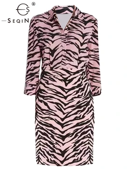 SEQINYY Tricou Roz Rochie de Vară de Primăvară Nou Design de Moda Femei Pista High Street Dungi de Zebra Print Slim Genunchi Casual