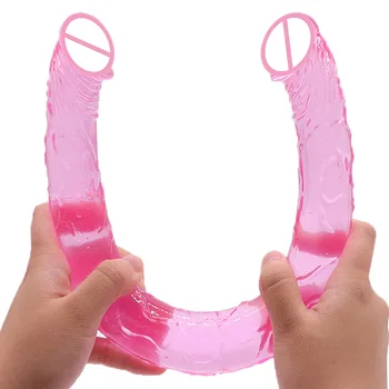 Soft cap Dublu Dildo-uri Pentru Femei Lesbiene Realist Jelly Flexibil Aritifical Penisul Femei Masturbator femeia patrunde barbatul Penis artificial Penis Fals