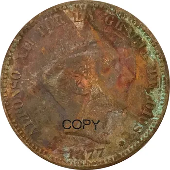 Spain 10 Centimos Alfonso XII 1877 Cupru Roșu Copia Monede Margine Netedă
