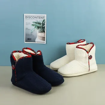 Stil Britanic Bumbac Acasă Papuci De Casă 2021 Noi De Iarna Cald Cuib Pantofi De Lână Mid-Tub De Femei Papuci De Casa Pantofi