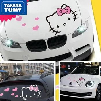 TAKARA TOMY Desene animate Drăguț Hello Kitty Mașina de Acoperire Autocolant Personalitate Trage Floare Capacul Capului de Corp Decor