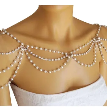 Vingate Imitație Pearl Lanț de Umăr Bijuterii de Lux de Mână cu Margele Lanț de Corp pentru Femei Nunta perla Șal Accesorii Colier