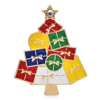 Wuli&Cadouri pentru copii Cutie de Arbore de Brose Pentru Femei Barbati Email Multicolor de Crăciun, de Anul Nou Copac, Ace de Brosa
