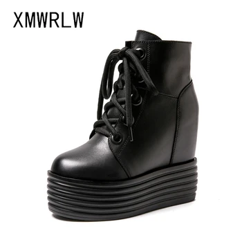 XMWRLW Femei Glezna Cizme din Piele Super Tocuri de 11cm Pantofi Femei Cizme 2020 Toamna Femei Glezna Cizme Non-Alunecare Pantofi