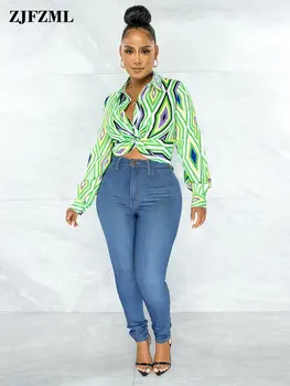 Y2K Model Geometric poftă de mâncare Fața de Bază Tricou pentru Femei refuza Complet Maneca Trunchiate Bluza Stil Popular Nasturi în Scurt Blusa